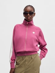 HUGO Blue Pink Stretch-Cotton Zip-Up Sweatshirt With Logo Badge - Image 1 of 5
