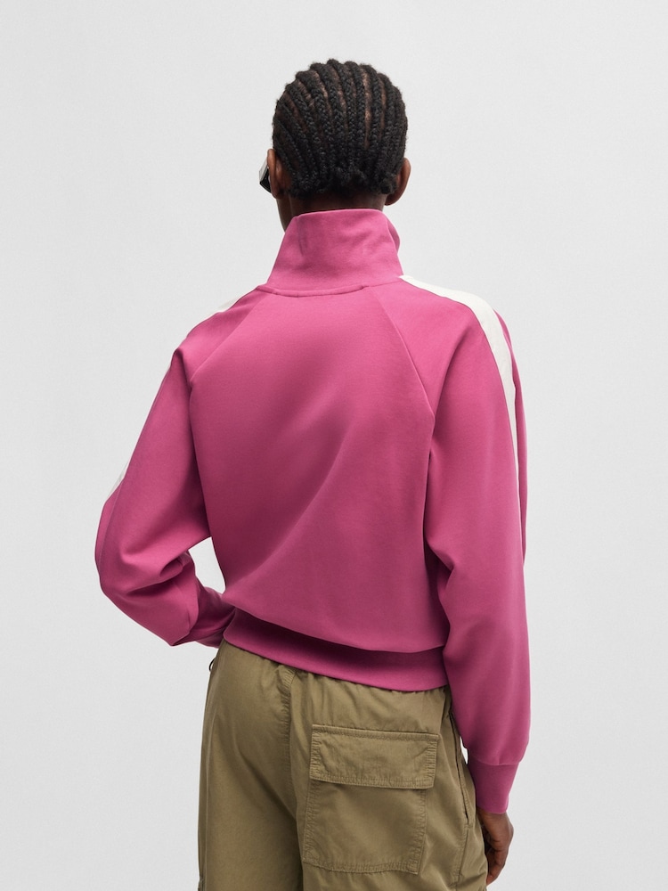 HUGO Blue Pink Stretch-Cotton Zip-Up Sweatshirt With Logo Badge - Image 2 of 5 HUGO Blue Pink Stretch-Cotton Zip-Up Sweatshirt With Logo Badge - Image 2 of 5