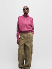 HUGO Blue Pink Stretch-Cotton Zip-Up Sweatshirt With Logo Badge - Image 3 of 5