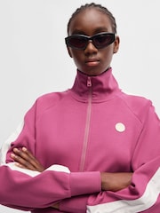 HUGO Blue Pink Stretch-Cotton Zip-Up Sweatshirt With Logo Badge - Image 4 of 5