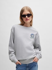 HUGO Blue Grey Seasonal Print 100% Cotton Sweatshirt - Image 3 of 5