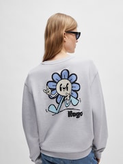 HUGO Blue Grey Seasonal Print 100% Cotton Sweatshirt - Image 4 of 5
