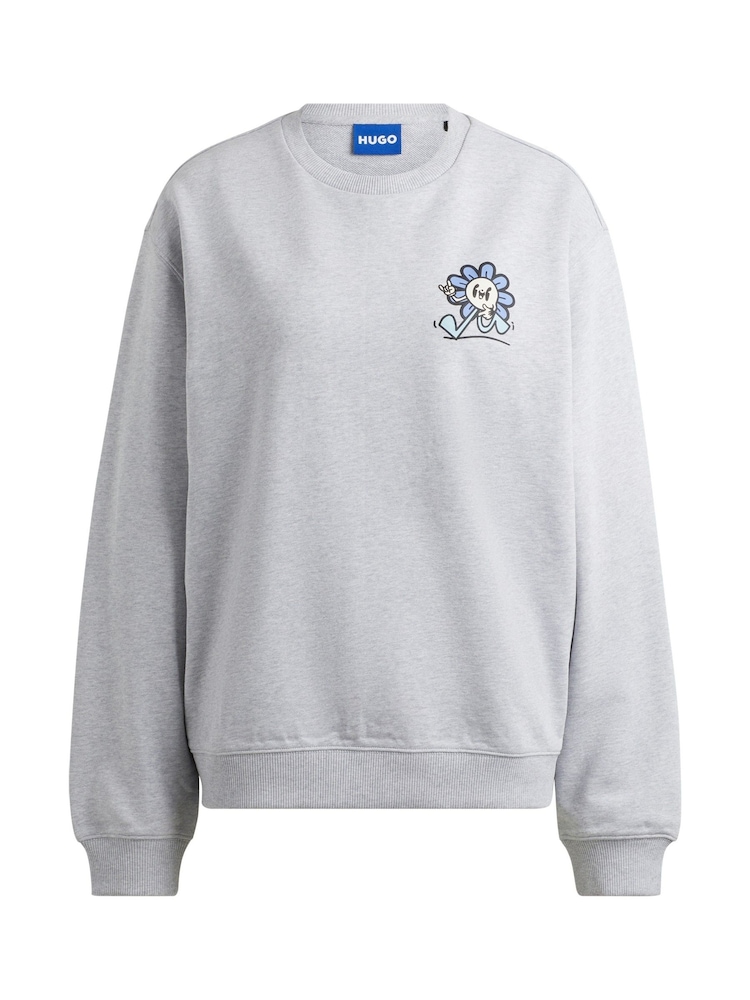 HUGO Blue Grey Seasonal Print 100% Cotton Sweatshirt - Image 5 of 5