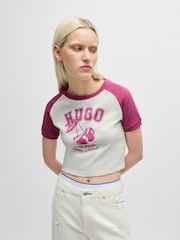 HUGO Pink 100% Cotton Varsity Print T-Shirt - Image 1 of 5