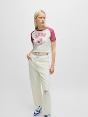 HUGO Pink 100% Cotton Varsity Print T-Shirt - Image 2 of 5