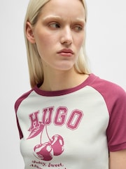 HUGO Pink 100% Cotton Varsity Print T-Shirt - Image 4 of 5