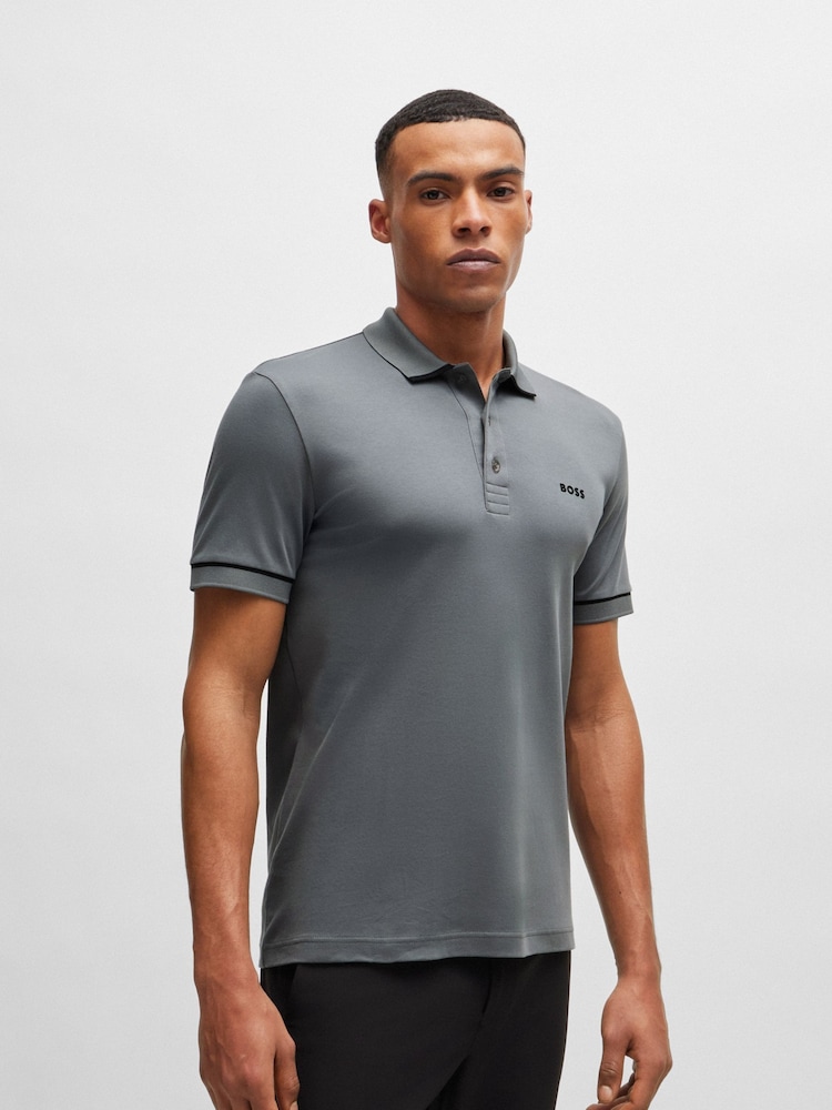 BOSS Natural Slim Fit Interlock 100% Cotton Logo Print Polo Shirt - Image 1 of 4
