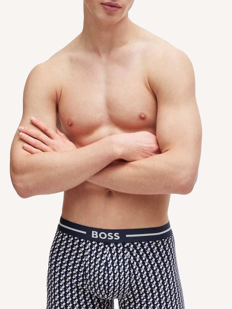 BOSS Blue Logo-Waistband Stretch Cotton Boxer Briefs 3 Pack - Image 2 of 7