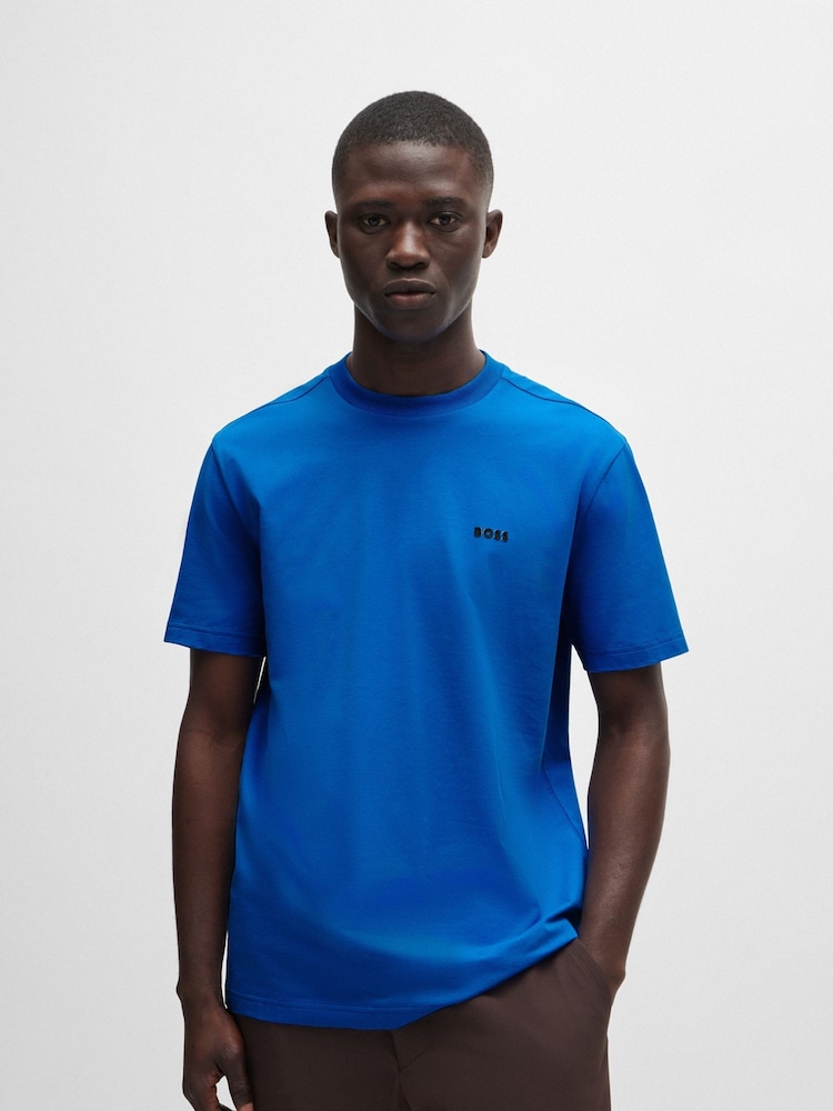 BOSS Blue Logo Contrast Logo Stretch Cotton T-Shirt - Image 1 of 4