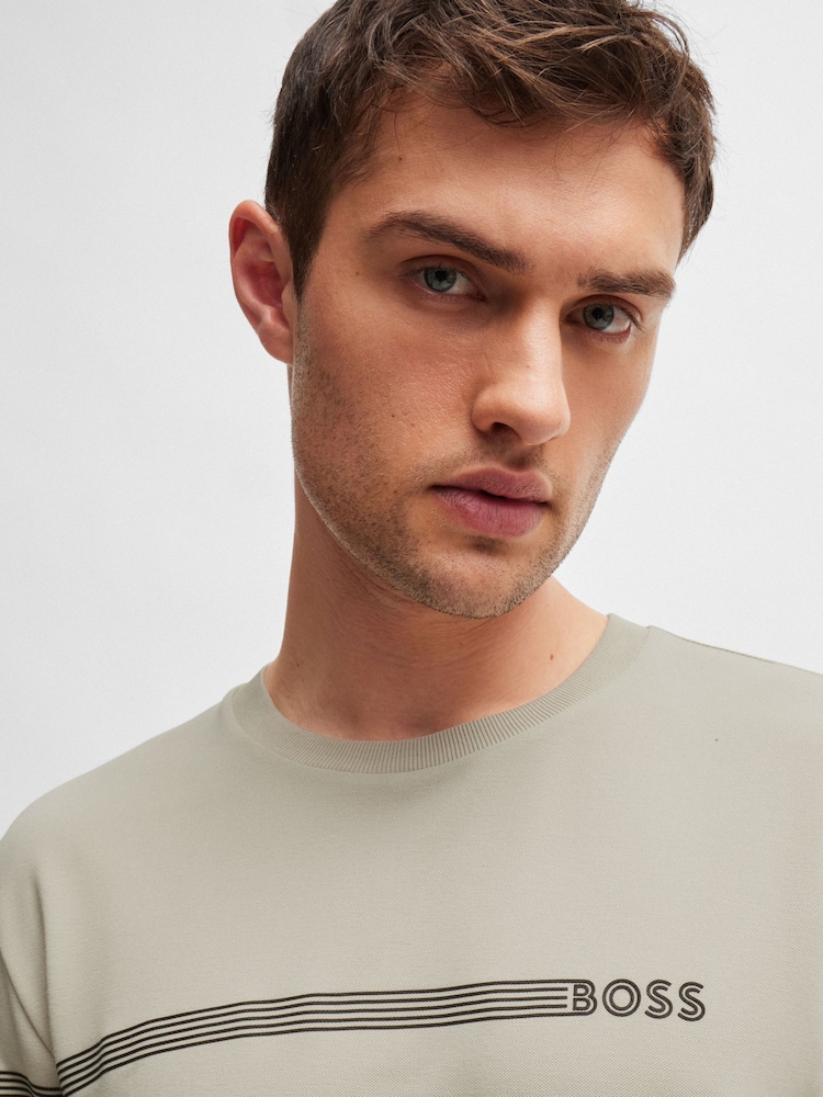 BOSS Natural Stripe Logo Cotton-Blend T-Shirt - Image 4 of 4