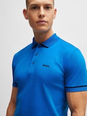 BOSS Blue Slim Fit Interlock 100% Cotton Logo Print Polo Shirt - Image 4 of 4
