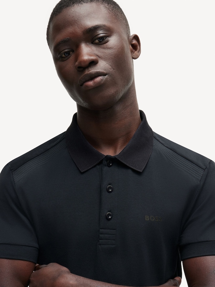 BOSS Blue Stretch Cotton Contrast-Logo Polo Shirt - Image 4 of 4