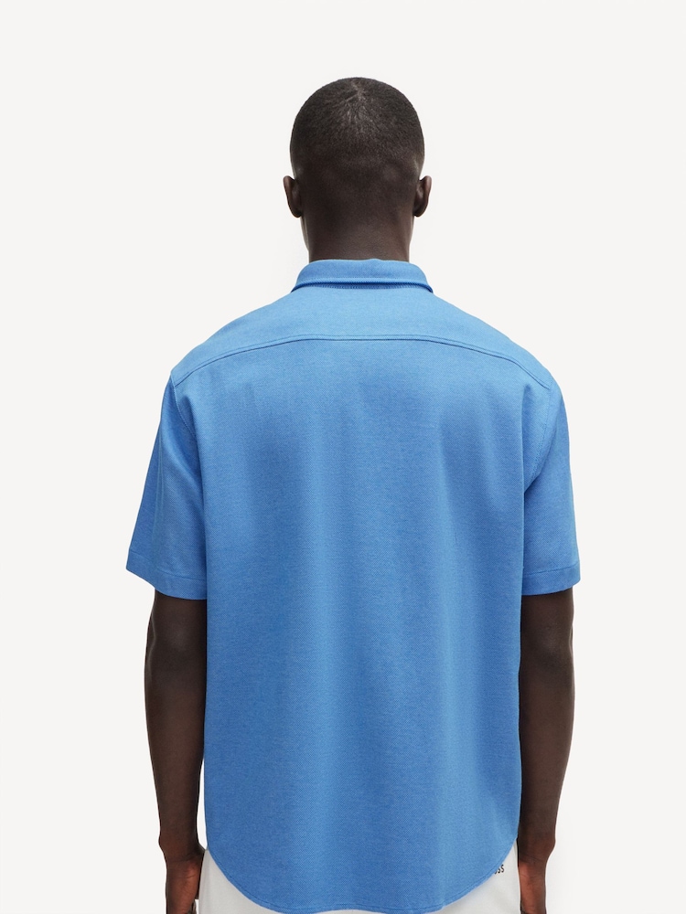 BOSS Dark Blue Regular Fit Knitted Wrinkle Resistant 100% Cotton Shirt - Image 2 of 5