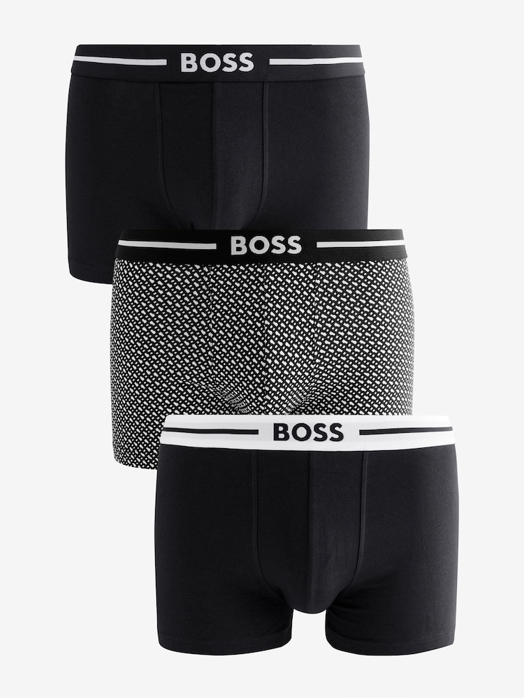 BOSS Black Three-Pack Of Logo-Waistband Stretch Cotton Trunks - Image 1 of 4