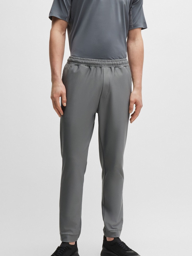 BOSS Grey Stretch-Interlock Tracksuit Bottoms With Decorative Reflective Logo - Image 1 of 4