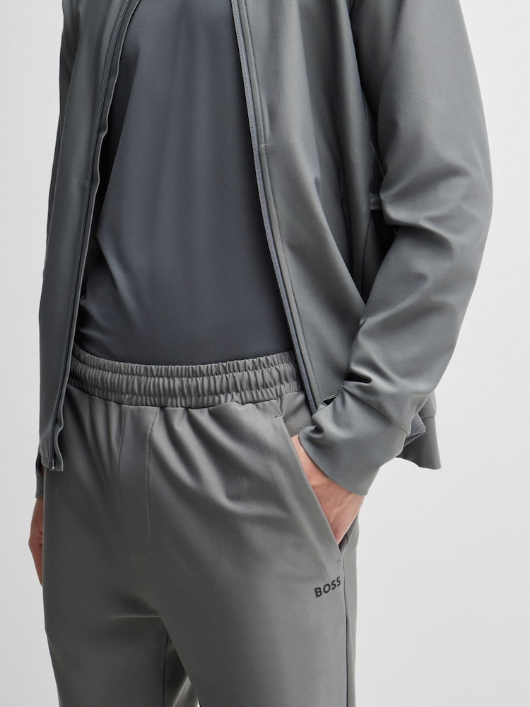 BOSS Grey Stretch-Interlock Tracksuit Bottoms With Decorative Reflective Logo - Image 4 of 4