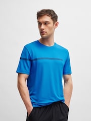 BOSS Blue Stripe Logo Cotton-Blend T-Shirt - Image 1 of 5