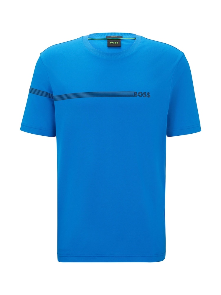 BOSS Blue Stripe Logo Cotton-Blend T-Shirt - Image 5 of 5