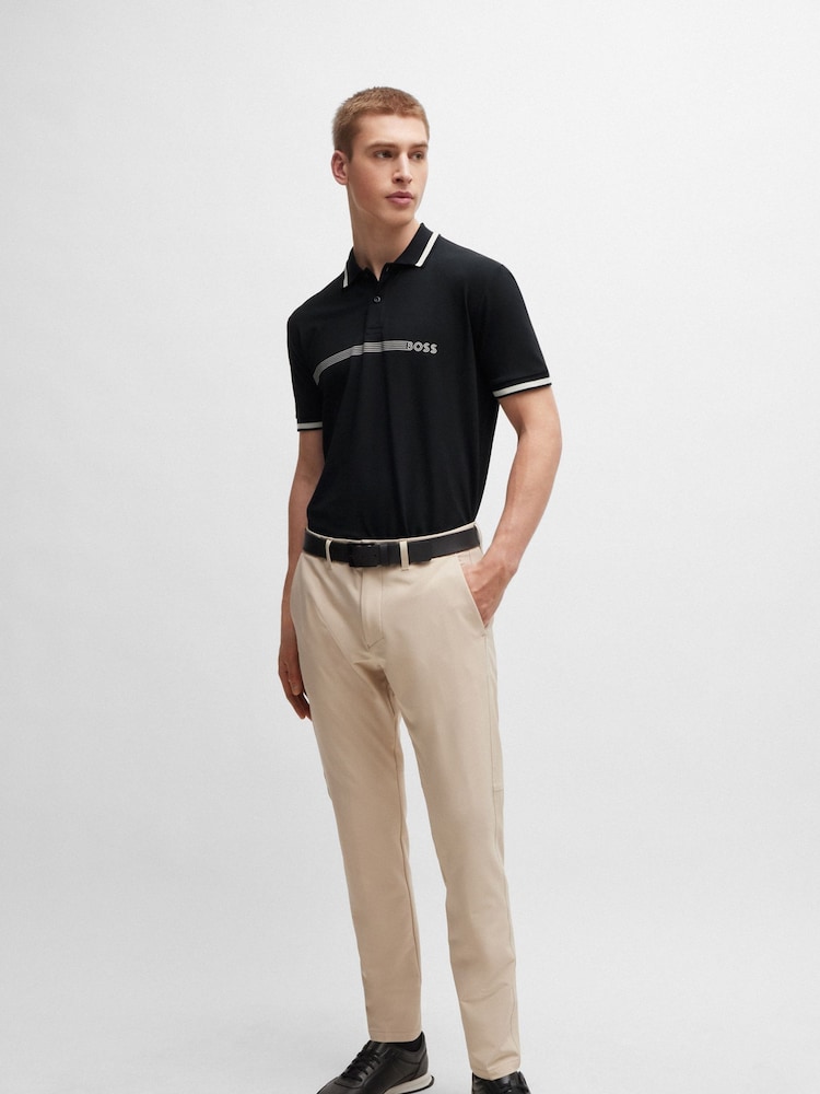BOSS Black Cotton-Blend Logo Stripped Polo Shirt - Image 2 of 4 BOSS Black Cotton-Blend Logo Stripped Polo Shirt - Image 2 of 4