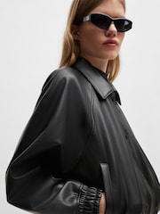HUGO Blue Black Rear-Logo Jacket In Faux Leather - Image 1 of 6