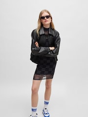 HUGO Blue Black Rear-Logo Jacket In Faux Leather - Image 2 of 6