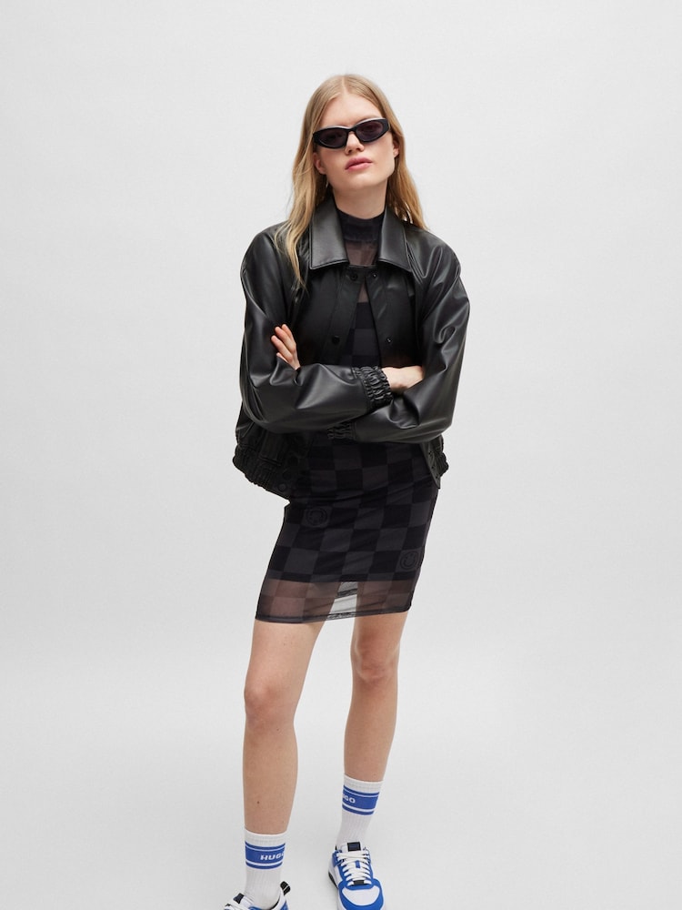 HUGO Blue Black Rear-Logo Jacket In Faux Leather - Image 2 of 6