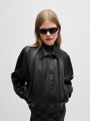 HUGO Blue Black Rear-Logo Jacket In Faux Leather - Image 3 of 6