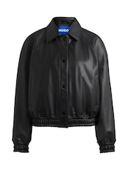 HUGO Blue Black Rear-Logo Jacket In Faux Leather - Image 6 of 6