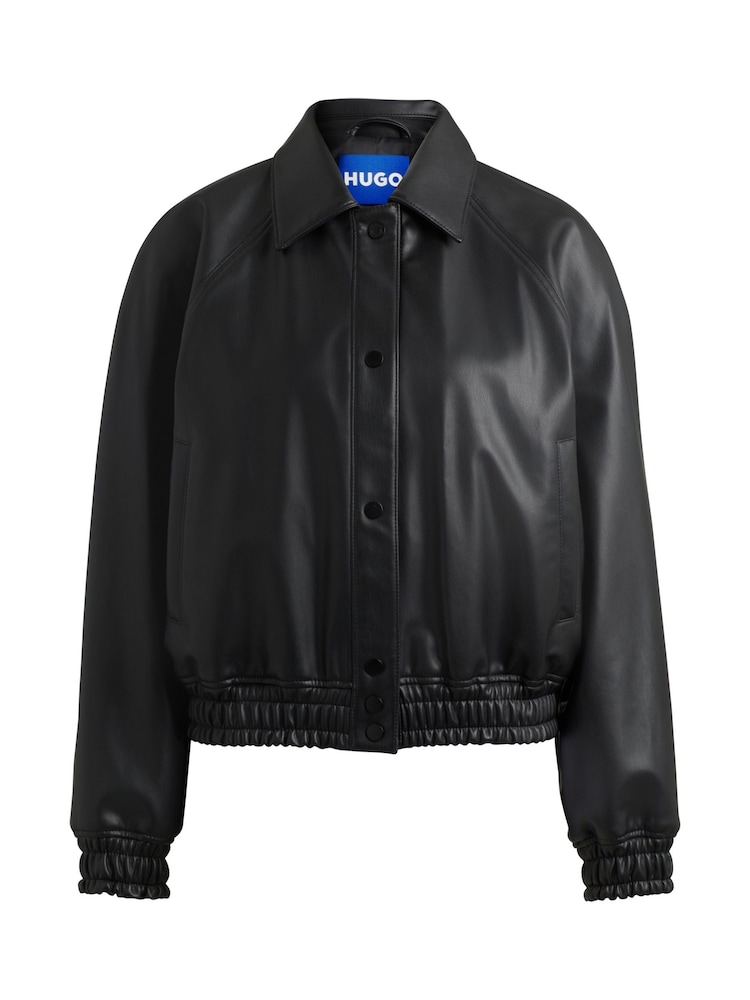 HUGO Blue Black Rear-Logo Jacket In Faux Leather - Image 6 of 6