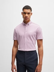 BOSS Purple Regular Fit Knitted Wrinkle Resistant 100% Cotton Shirt - Image 1 of 5