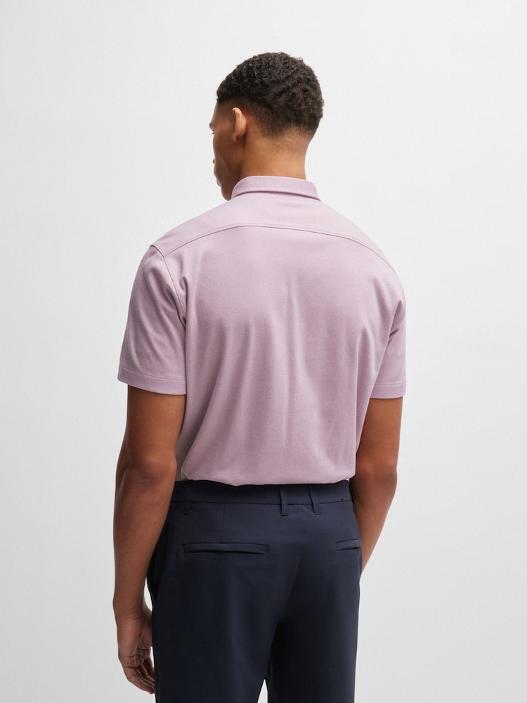 BOSS Purple Regular Fit Knitted Wrinkle Resistant 100% Cotton Shirt - Image 2 of 5