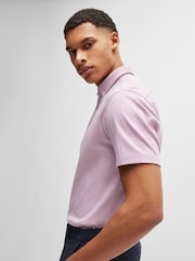 BOSS Purple Regular Fit Knitted Wrinkle Resistant 100% Cotton Shirt - Image 4 of 5