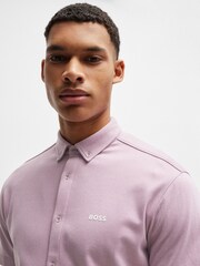 BOSS Purple Regular Fit Knitted Wrinkle Resistant 100% Cotton Shirt - Image 5 of 5