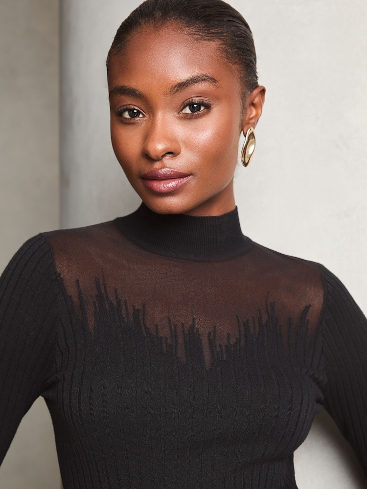 Lipsy Black Sheer Staggered Insert Knit Jumper - Image 2 of 4