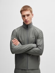 BOSS Grey Stretch-Interlock Zip-Up Sweatshirt With Decorative Reflective Logo - Image 1 of 4