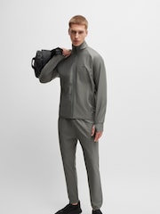 BOSS Grey Stretch-Interlock Zip-Up Sweatshirt With Decorative Reflective Logo - Image 4 of 4