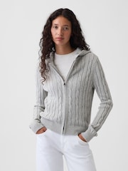Gap Grey Cable-Knit Zip-Up Cardigan - Image 1 of 4