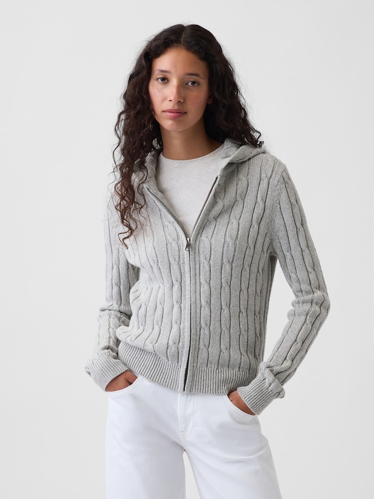 Gap Grey Cable-Knit Zip-Up Cardigan - Image 1 of 4