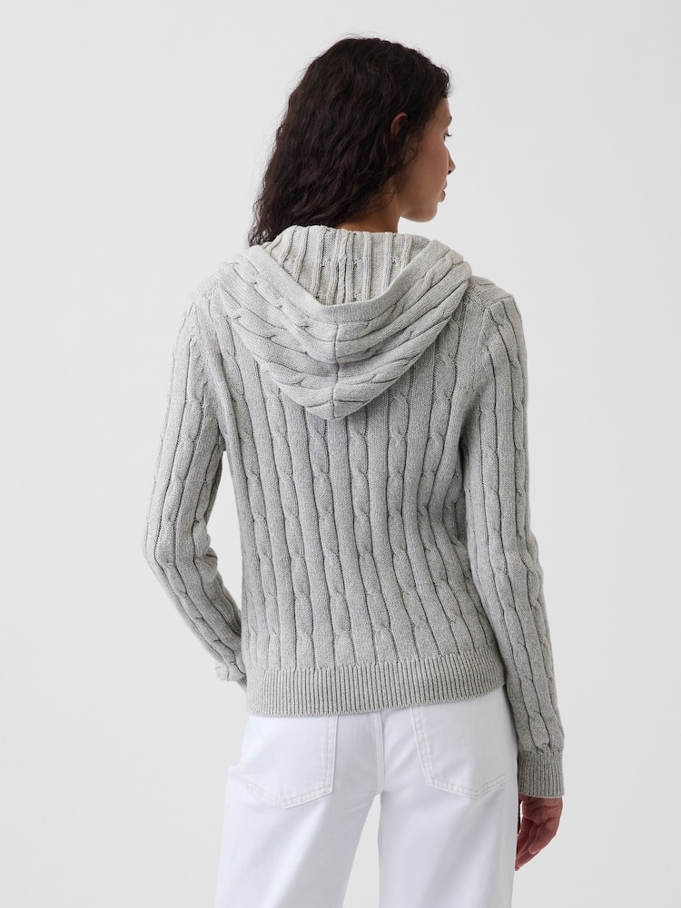 Gap Grey Cable-Knit Zip-Up Cardigan - Image 2 of 4