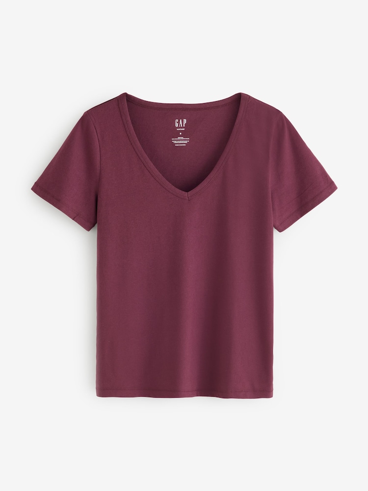 Gap Burgundy Vintage Soft V-Neck T-Shirt - Image 1 of 4 Gap Burgundy Vintage Soft V-Neck T-Shirt - Image 1 of 4