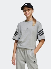 adidas Grey 3 Stripes 100% Cotton T-Shirt - Image 1 of 6