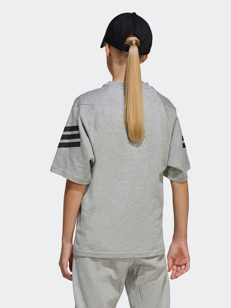adidas Grey 3 Stripes 100% Cotton T-Shirt - Image 2 of 6
