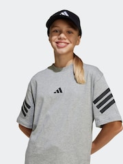 adidas Grey 3 Stripes 100% Cotton T-Shirt - Image 4 of 6