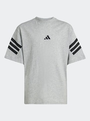 adidas Grey 3 Stripes 100% Cotton T-Shirt - Image 6 of 6
