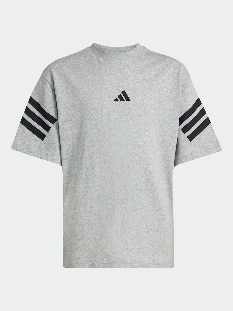 adidas Grey 3 Stripes 100% Cotton T-Shirt - Image 6 of 6