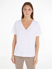 Calvin Klein White Smooth Cotton V-Neck Short Sleeve T-Shirt - Image 1 of 6