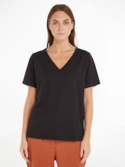 Calvin Klein Black Smooth Cotton V-Neck Short Sleeve T-Shirt - Image 1 of 6