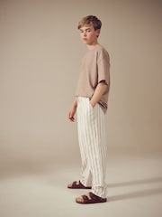 Beige/Ecru Striped - بناطيل مزيج الكتان (3-16سنوات) - صورة 2 من 9