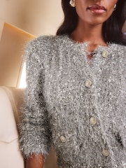 Lipsy Silver Textured Button Through Knitted Cardigan - Image 2 of 4