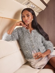 Lipsy Silver Textured Button Through Knitted Cardigan - Image 4 of 4
